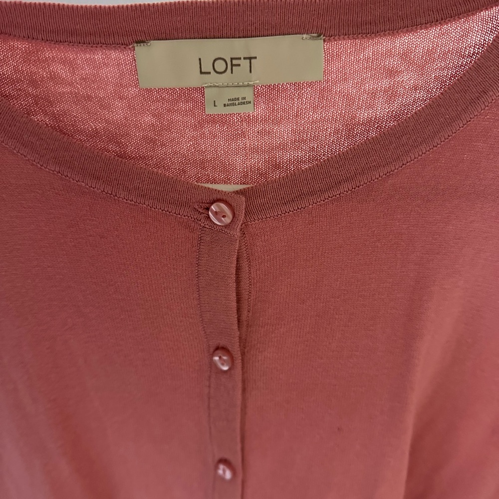 LOFT Mauve Button-Front Knit Top